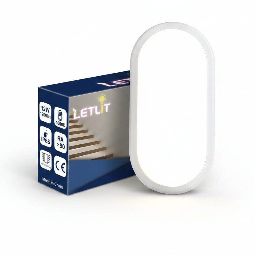 Letlit 12W LED Wall Light IP54 Bathroom Bulkhead 1200lm 4000K Neutral White Ceiling Porch Light